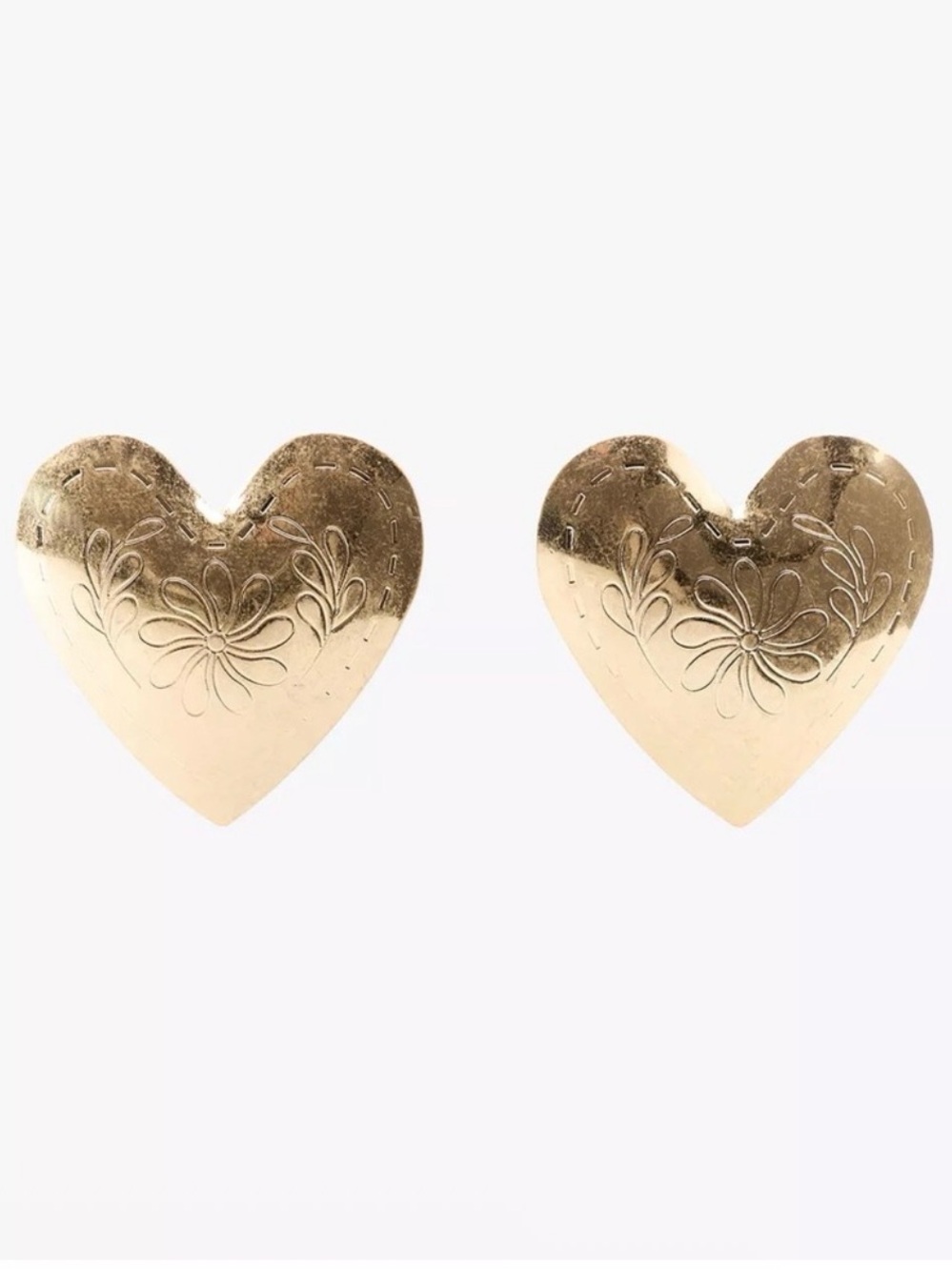 ZARA Chunky Textured Heart Earrings. Golden NWT